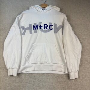 MRC‎ Noir M+RC White Hoodie Distressed Logo Streetwear Mens Medium